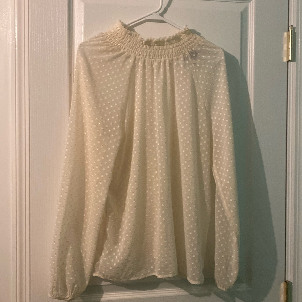 High neck sheer polka dot shirt
